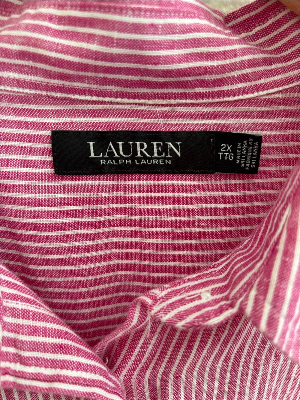 Lauren Ralph Lauren Black Label Linen Striped Button Tie Shirt Roll Tab Sleeves - Picture 5 of 13